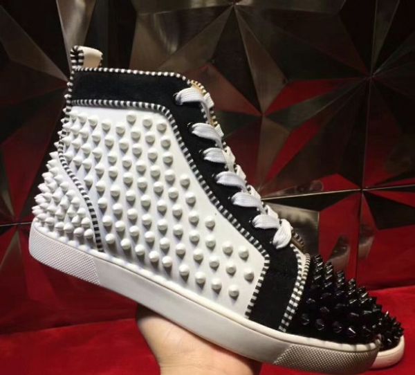 

designs fashion spike loafer dress shoes red bottom sneaker luxury party wedding shoes genuine leather spikes lace-up casual shoes new color, Black