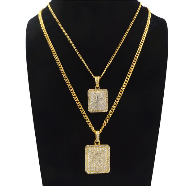 

Hip Hop Long Alloy Necklace For Men & Women Geometric Rhinestone Square Pendant Necklaces Fashion Gold Plated Jewelry Accessories Wholesale