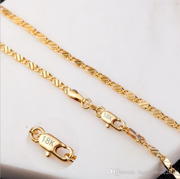 

2mm fashion luxury womens jewelry 18k gold plated necklace chain 925 silver plated chains necklaces gift wholesale accessories