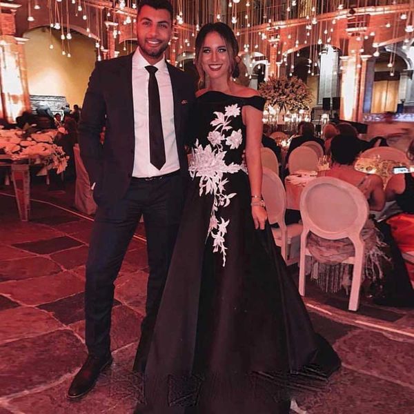 

black muslim off the shoulder evening dresses prom appliques vestidos de fiesta robe de soiree plus size prom gowns
