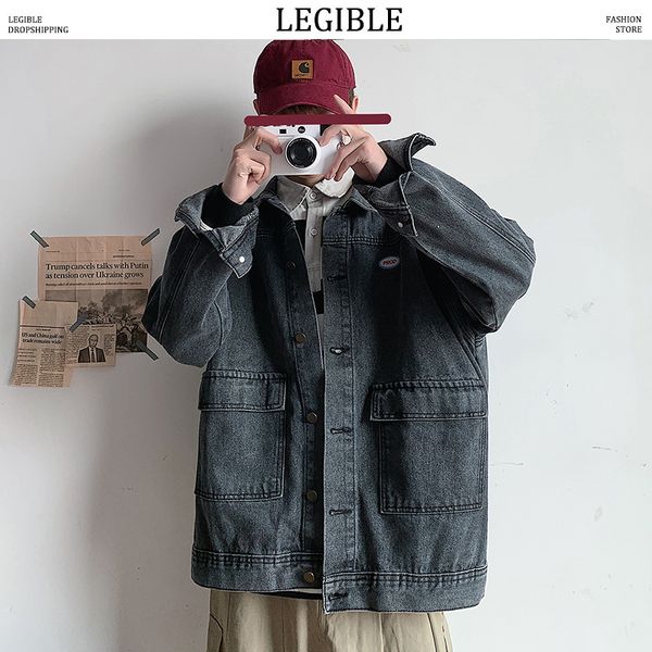 

legible 2020 korean man denim jackets soild jean coat fashion loose fit male casual plus size 5xl, Black;brown