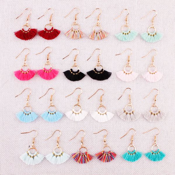 

trendy mini summer bright tassel earrings for women gold plated circle small cotton tassels hook earrings jewelry accessories, Golden;silver