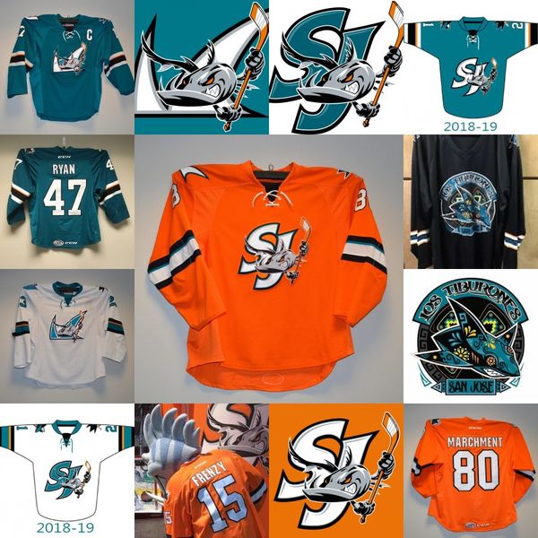 

San Jose Barracud Jersey 15 FRENZY 80 MARCHMENT 17 McCARTHY 23 GOODROW 47 RYAN 100% Stitched Custom Retro Hockey Jerseys S-5XL