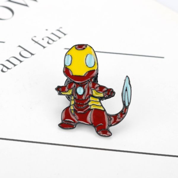 

iron man drop oil brooch raytheon creative small fire dragon version iron man clothing bag accessories, Gray