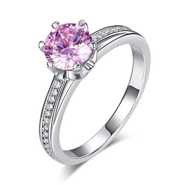

exquisite 925 sterling silver women wedding promise anniversary rings 1.25 ct fancy pink created diamond jewelry, Slivery;golden