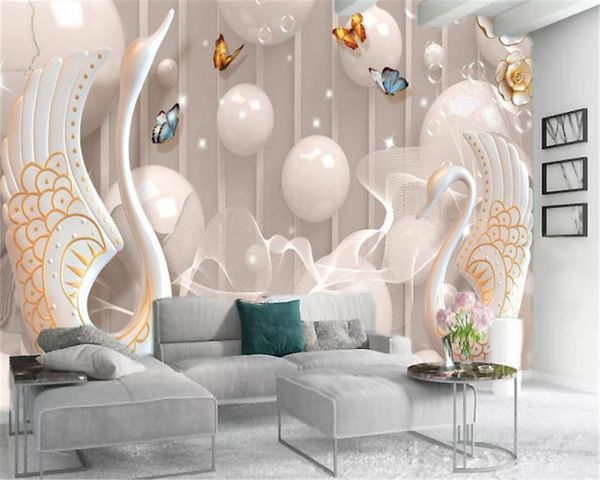 

3d обои спальни белого бал цвет бабочки красивого лебединое озеро indoor tv фон украшение стена mural обои