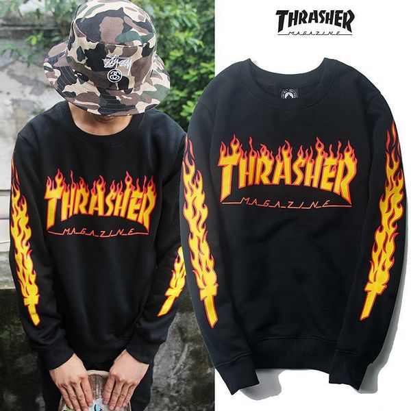 

мужская и женская tide бренда kirin рука пламя плюшевые свитер хип-хоп хлопка с длинным рукавом письмо шею пуловер новый оптовый стиль, Black