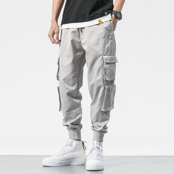 

hip hop men pantalones hombre high street kpop casual cargo pants with many pockets joggers modis streetwear trousers harajuku, Black