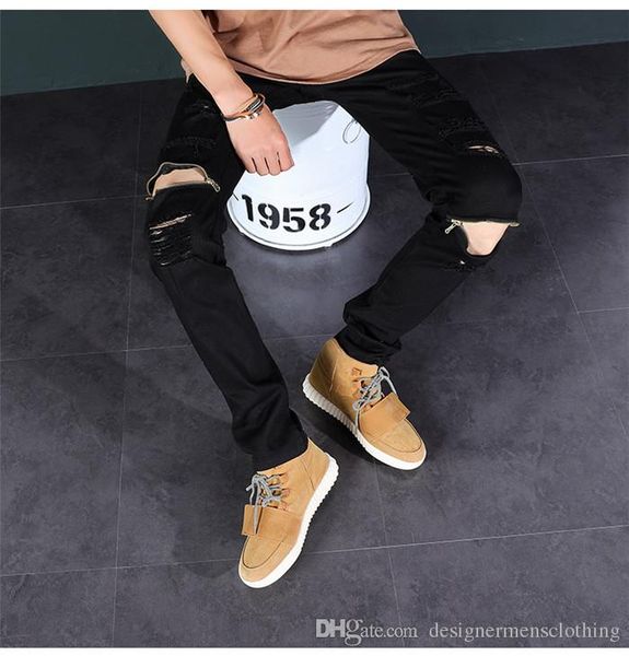 

west ripped slim pants mens knee zipper stretch slacks gd style fashion mid width pants, Blue