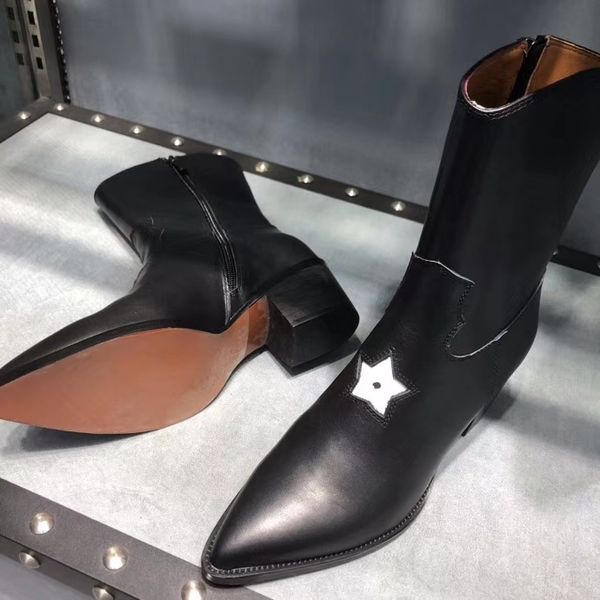 Venda quente-19SS 2019 primavera outono mulheres preto couro grão de couro de grão apontado botas ocidentais