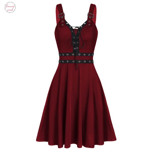 

gothic womens dress summer sleeveless backless a line punk dress rock lace up fit and dress long tunic female, Black;gray