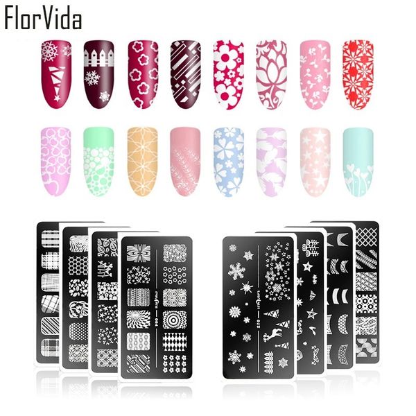 

florvida christmas series nail stamping plates flower design stainless steel printer for nails diy stamping plates, White