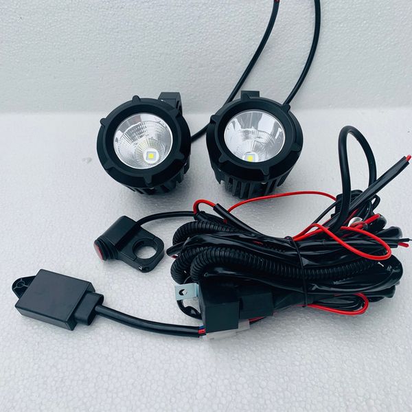 

2pcs white motorcycle headlights auxiliary lamp led motorbike spotlight accessories 12v moto drl spot head lights relay harness