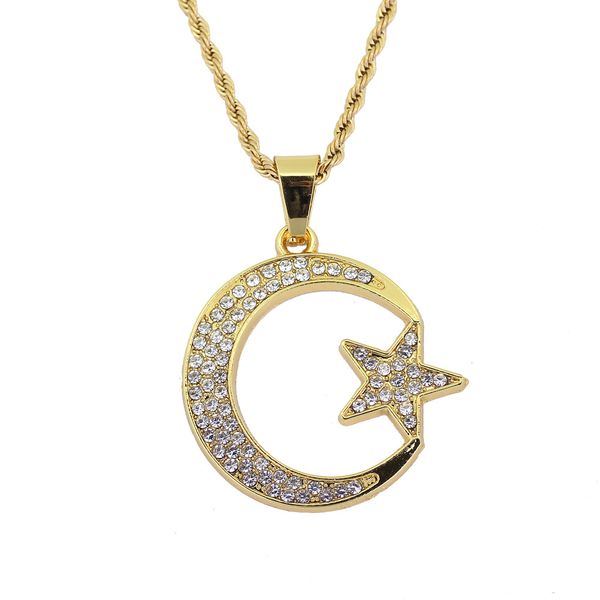 

new 18k gold-plated hip hop twist necklace star moon pendant, Silver