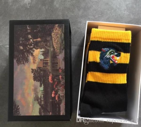 

длинные носки вышитые tiger волчья голова полосатые вышивка эластичный хлопок унисекс 4pairs спортивные носки бренда коробки, Black