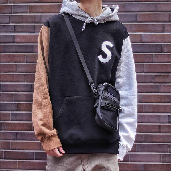 

19ss s логотип colorblocked толстовка с капюшоном high street хлопок высокое качество crewneck пары женские и мужские дизайнерские толстовки, Black