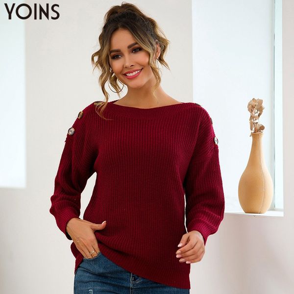 

yoins women sweaters 2019 spring autumn knitted casual loose jumpers o neck long sleeve buttoms pullovers elegant knitwear, White;black