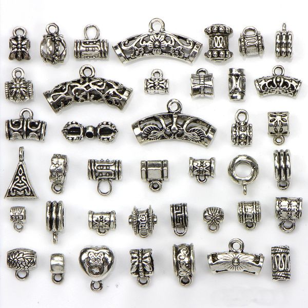 Assorted 40 Projetos de Prata Antigo Escavado Padrão Decorativo Esculpido Pingente Encantos Spacer Beads Para Fazer Jóias DIY 40 pçs / saco