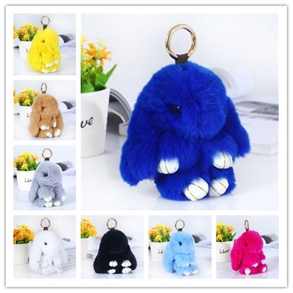 

bunny rex rabbit fur bag handbag keychain pom doll ball key chain ring pendant, Slivery;golden