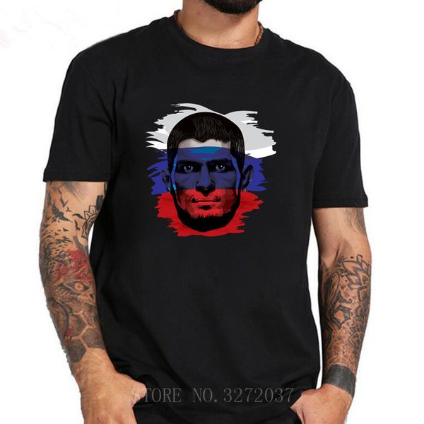 

2019 latest design russian paint khabib portrait men t shirt men the eagle symbol t-shirt short sleeve100%cotton tee shirt, White;black
