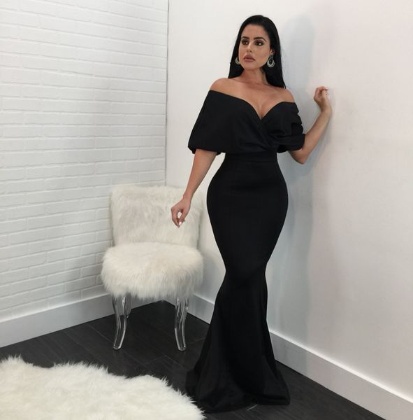 

Celebrity Brand Design V-Neck Cross Slim One-Piece Dress Black Short Sleeve Party Dress Women Floor Length Long Maxi Dress