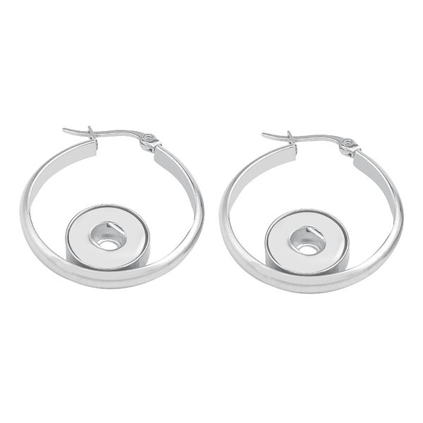 

simple stainless steel snap hoop earrings brincos round silver large circle party earrings fit 12mm snap buttons for women ye001, Golden;silver