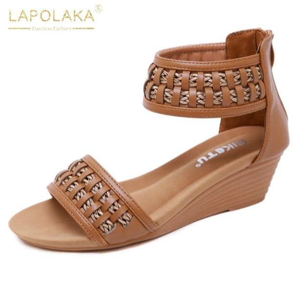

lapolaka 2020 новая мода танкетке крышка каблука лето сандалии женская обувь zip up оптовая удобная обувь женские сандалии, Black