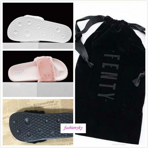 

2016 new fenty fluffy slippers leadcat women casual shoes sandals rihanna eight color pink black and white gray red slippers
