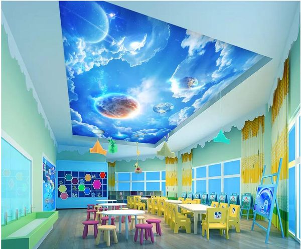 

3d ceiling murals wallpaper custom mural blue starry planet living room home decor 3d wall murals wallpaper for walls 3 d