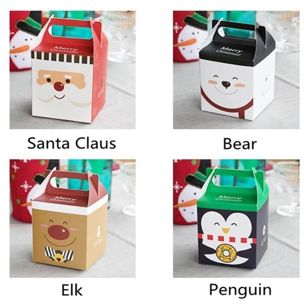 

4 styles christmas ornaments cartoon santa claus/elk/penguin/bear box gift candy new year's baby shower for home supplies natal fa3094