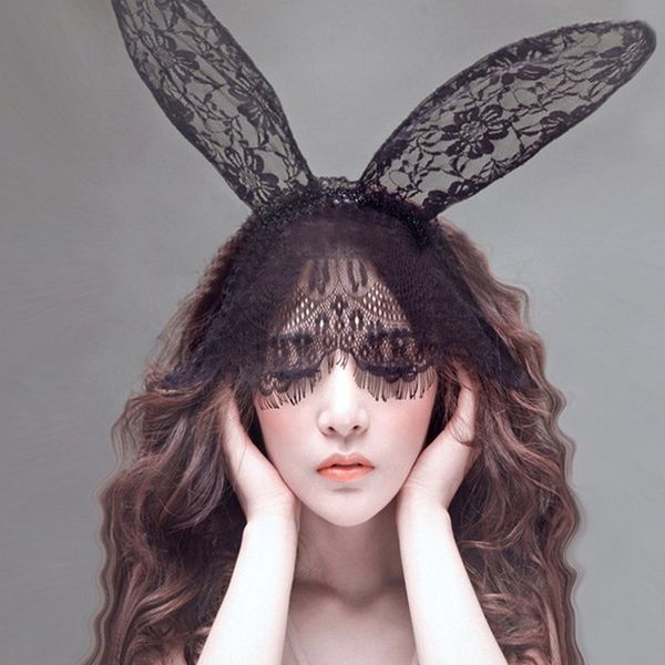 

1pc new women lace ears veil hair bands girls black mask hair accessories hollywood party costumes band