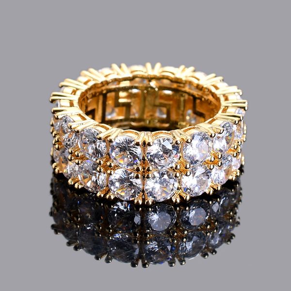 

Iced Out Hip Hop Jewelry мужские блестящие 2-рядные кубические кольца из циркония золотой цв