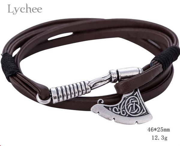 

lychee harajuku vintage wrap leather bracelet for men women jewelry fashion accessories slavonic bangle vikings bracelet axe, Golden;silver