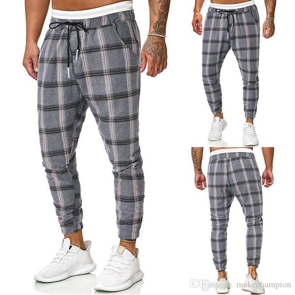 

plaid printed mens pants fashion loose drawstring full mens trousers cotton casual mens clothing new arrival, Black