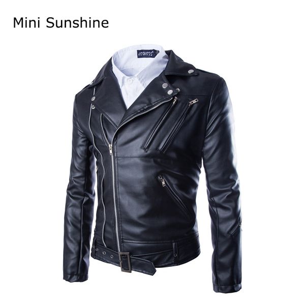 

fashion pu men bomber jacket turn-down collar fashion solid autumn winter parkas rider biker jacket casual clothing z40, Black