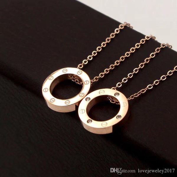 

316l титановая сталь розовое золото винт круг кулон ожерелья для женщин серебро 18 карат золото круглое ожерелье с бриллиантовым колье модны, Silver