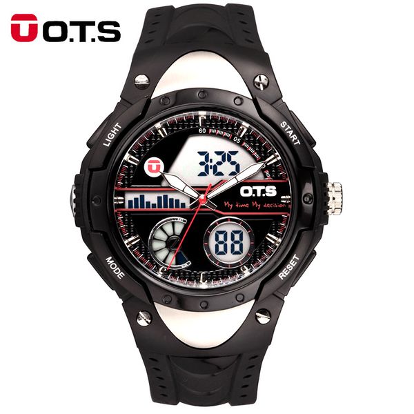 

ots mens watches man watch dual display 50m waterproof sport wristwatch gifts, Slivery;brown