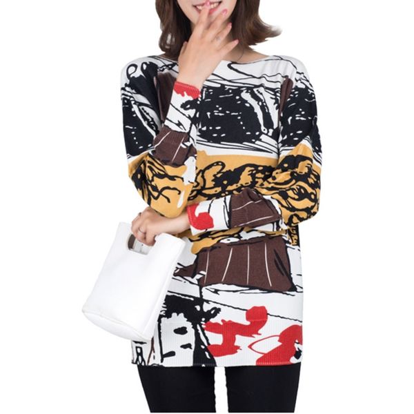

xuxi women clothes 2019 streetwear knitwear pull femme print women sweater graffiti kawaii jumper sweaters fz524, White;black