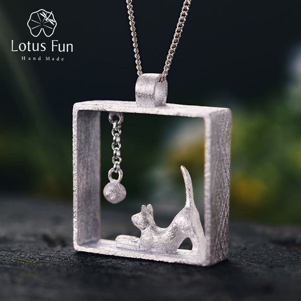 

lotus fun real 925 sterling silver handmade fine jewelry creative cat playing balls pendant without chain acessorios for women
