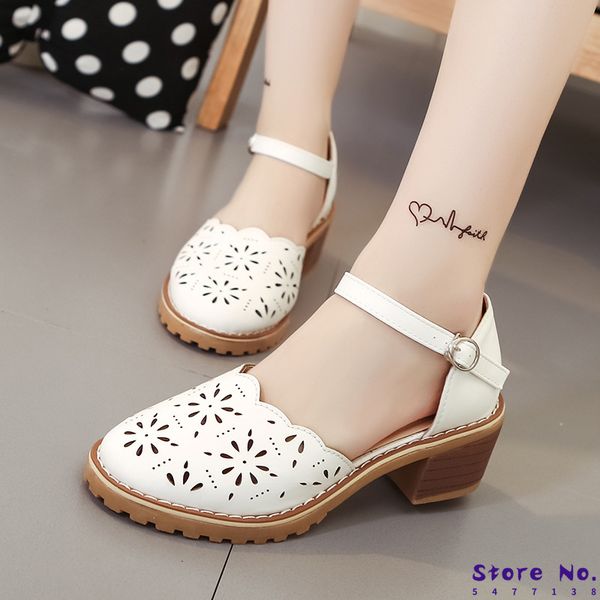 

полые резные женские сандалии 2020 летний стиль ретро платформа белые сандалии удобные высокие копыта толстые каблуки обувь плюс размер 9, Black