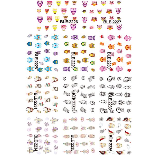 

11 designs/sheet water decals owl pattern decal water transfer stickers slider for nail art decorations diy manicure tips &ble22, Black