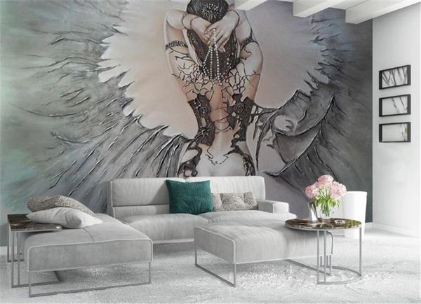 

3d embossed beauty back view back wall decoration painting 3d digital print wallpaper