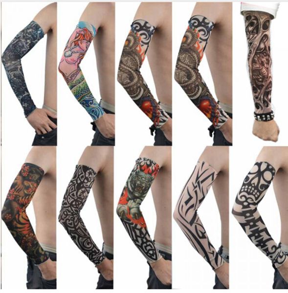 10 teile/satz Haut Proteive Nylon Stretchy Gefälschte Temporäre Tattoo Ärmel Arm Strümpfe Design Körper Coole Männer Unisex Mode Arm Wärmer heißer