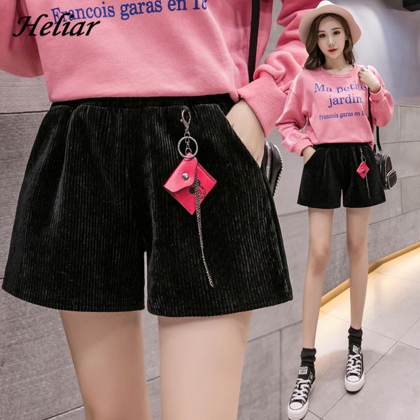 

women wide leg corduroy shorts women high waist black short with pendant wide leg shorts for 2020 spring, White;black