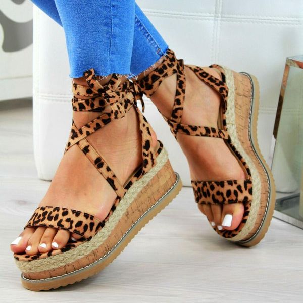 

puimentiua new platform woman sandals open toe ankle strap lace-up sandals leopard summer shoes woman chaussures femme, Black