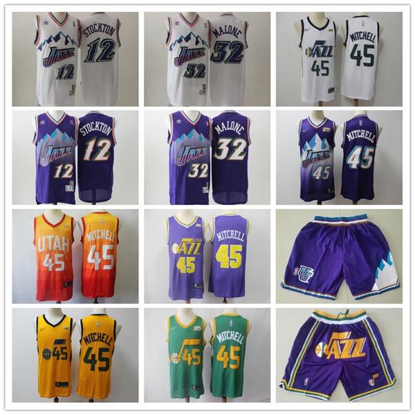 

mens utah jazz throwback jersey 12 john stockton 32 karl malone donovan 45 mitchell basketball jerseys basketball shorts purple, Black;red
