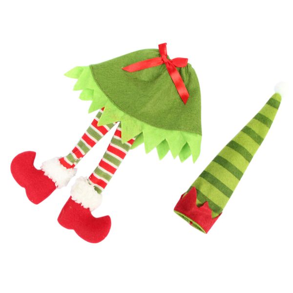 

christmas dot striped elf wine bottle cover hat dress table decor new year