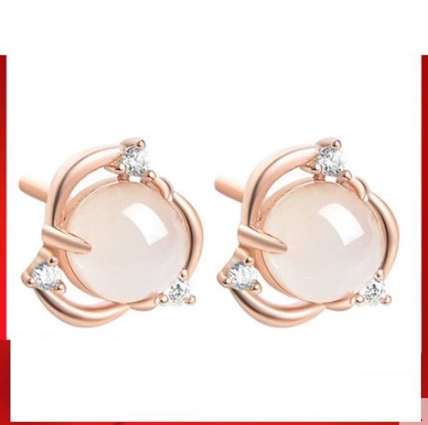 

s925 sterling silver inlay hetian white jade natural red amber earrings female models small delicate sweet romantic hipping, Golden;silver