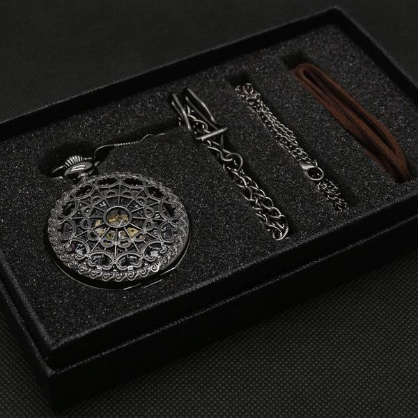 

hollow semi automatic mechanical pocket watch gift sets for men women necklace pendant clock birthday presents p825wbwb t200502, Slivery;golden