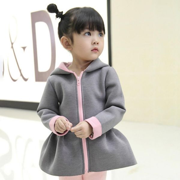 

autumn winter girls warm jackets cotton jacket kids rabbit ear thick outerwear children clothing baby girls hooded coats, Blue;gray